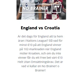 Nätcasino Betser - England vs Croatia - 10 € Free bet!