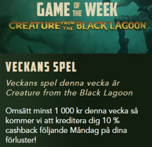 Nätcasino Codeta - 10% cashback på Veckans spel: Creature from the Black Lagoon!