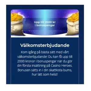 Hämta 2000 kr bonus på Casino Heroes!